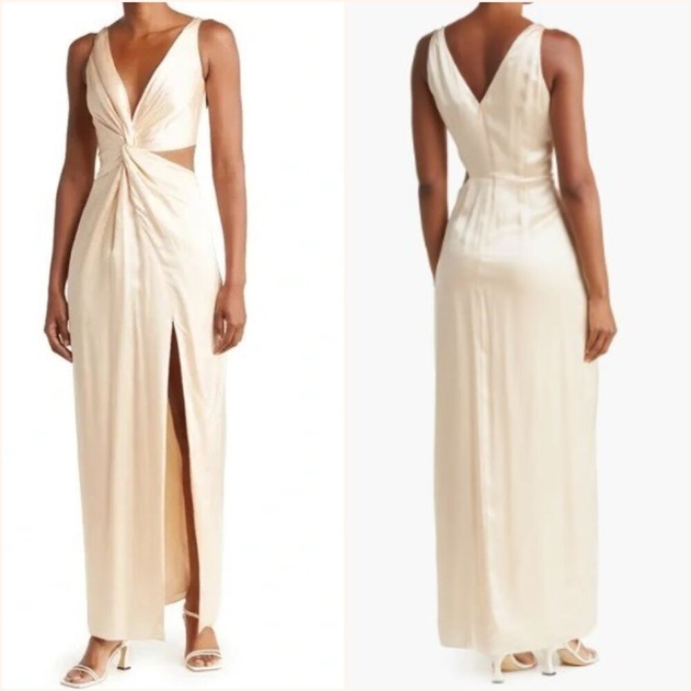 NWT Nicholas Silvina Waist Cutout Satin Silk Gown Ricotta‎ Nude Neutral Size 6